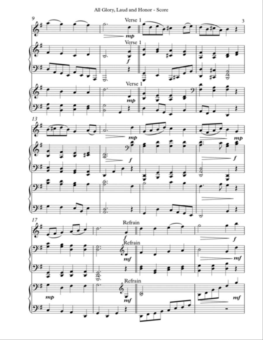 All Glory, Laud and Honor Trio for Oboe, Harp and Piano Pedal Harp scores gallery preview page 3