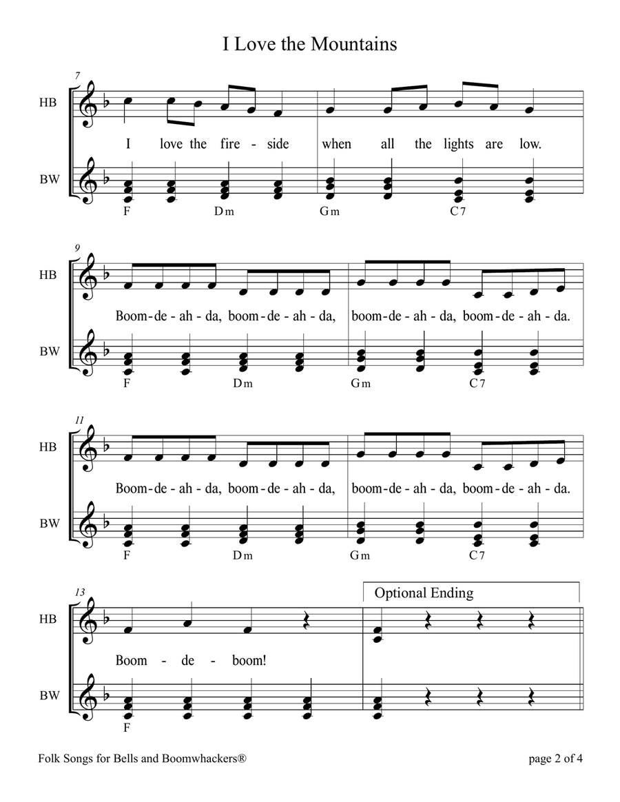 I Love the Mountains (for 13-note Bells and Boomwhackers with Black and White Notes) Handbell Choir scores gallery preview page 6
