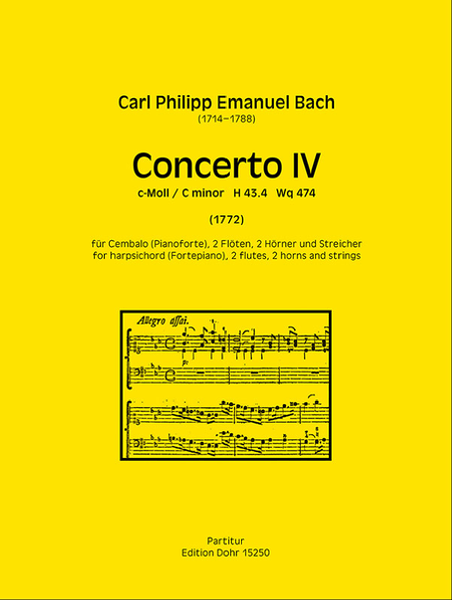 Concerto IV für Cembalo (Pianoforte), 2 Flöten, 2 Hörner und Streicher c-Moll H 43.4 / Wq 474 (1772) Flute scores gallery preview page 1