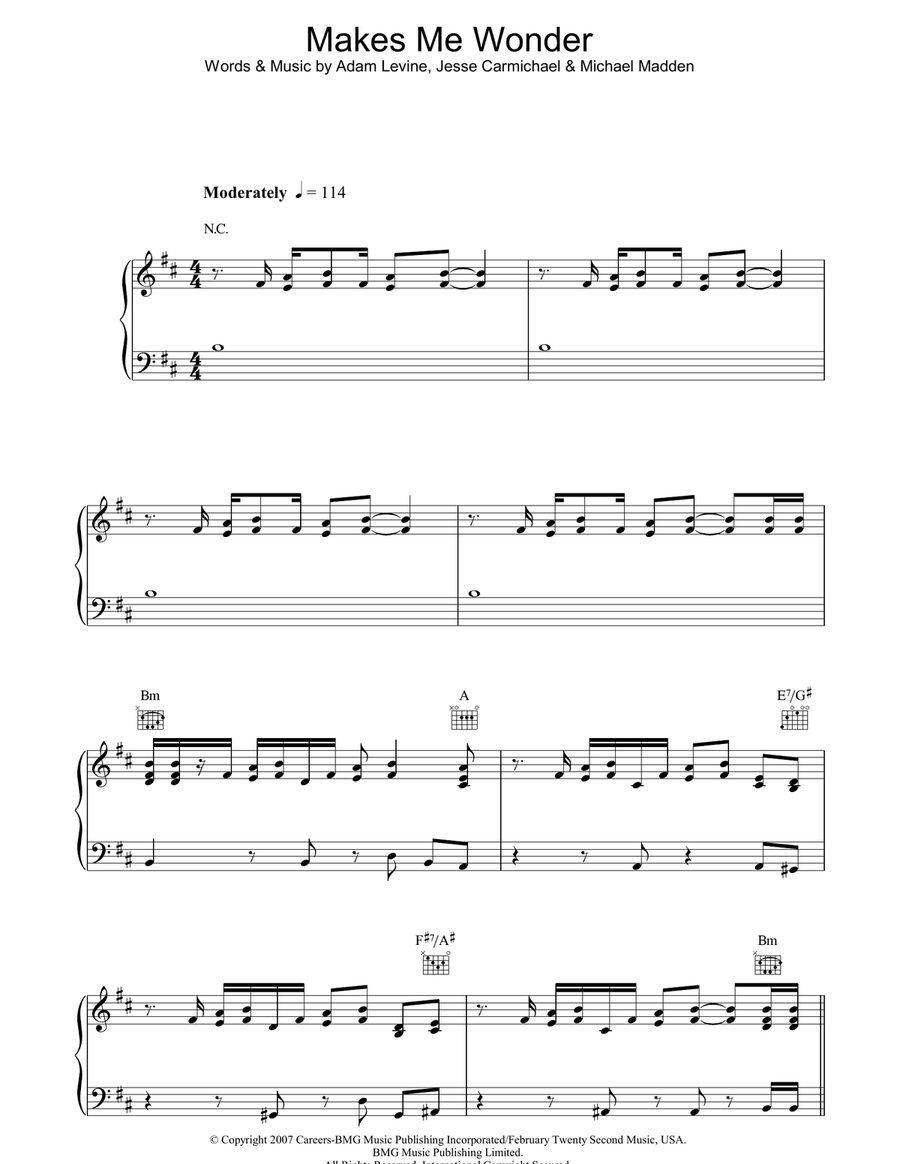 Makes Me Wonder Piano, Vocal, Guitar scores gallery preview page 1