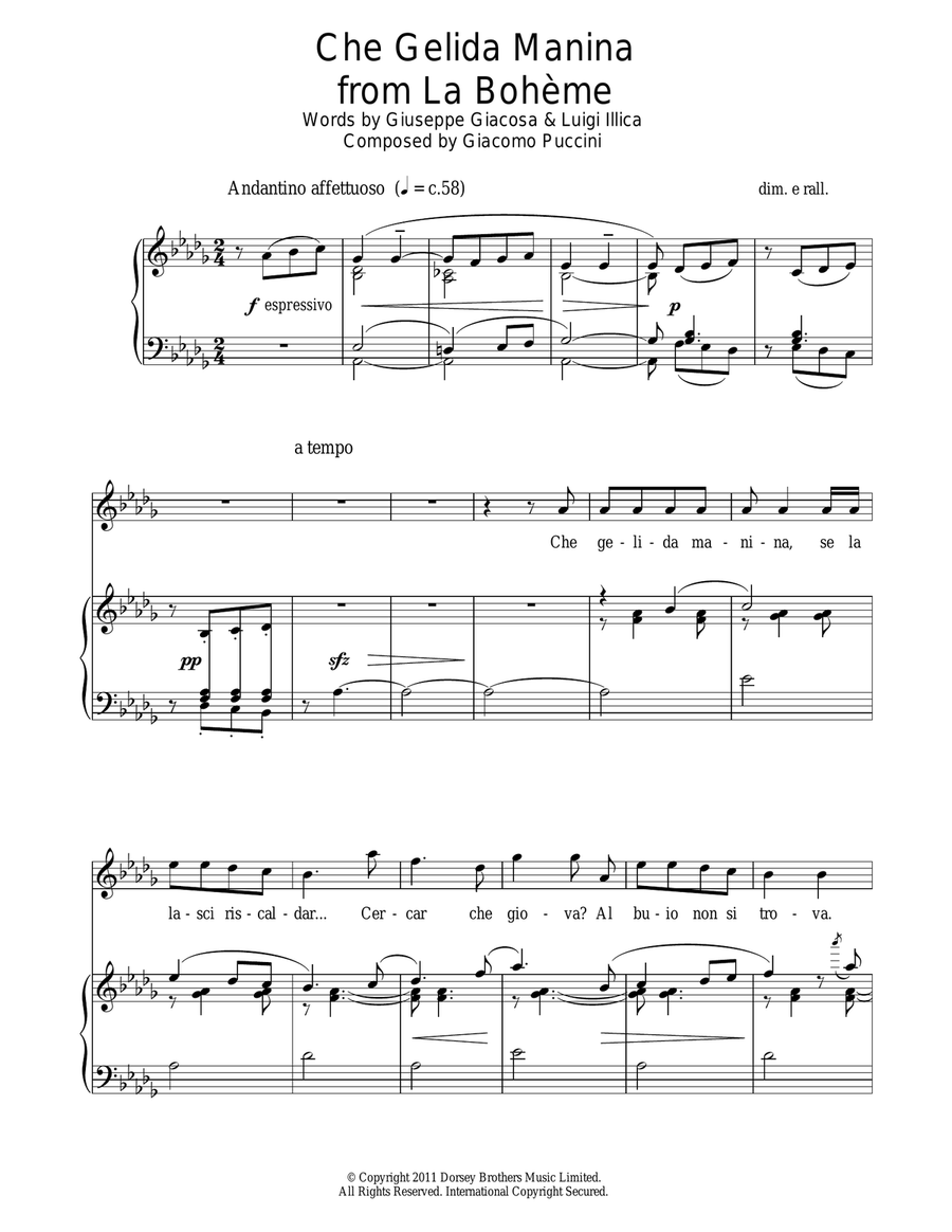 Che Gelida Manina Piano, Vocal scores gallery preview page 1
