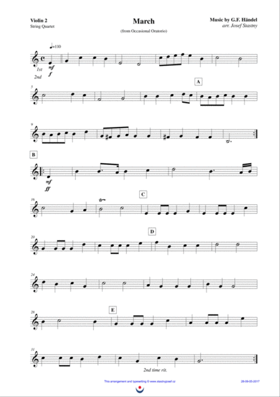 March (Occasional Oratorio) String Quartet scores gallery preview page 3
