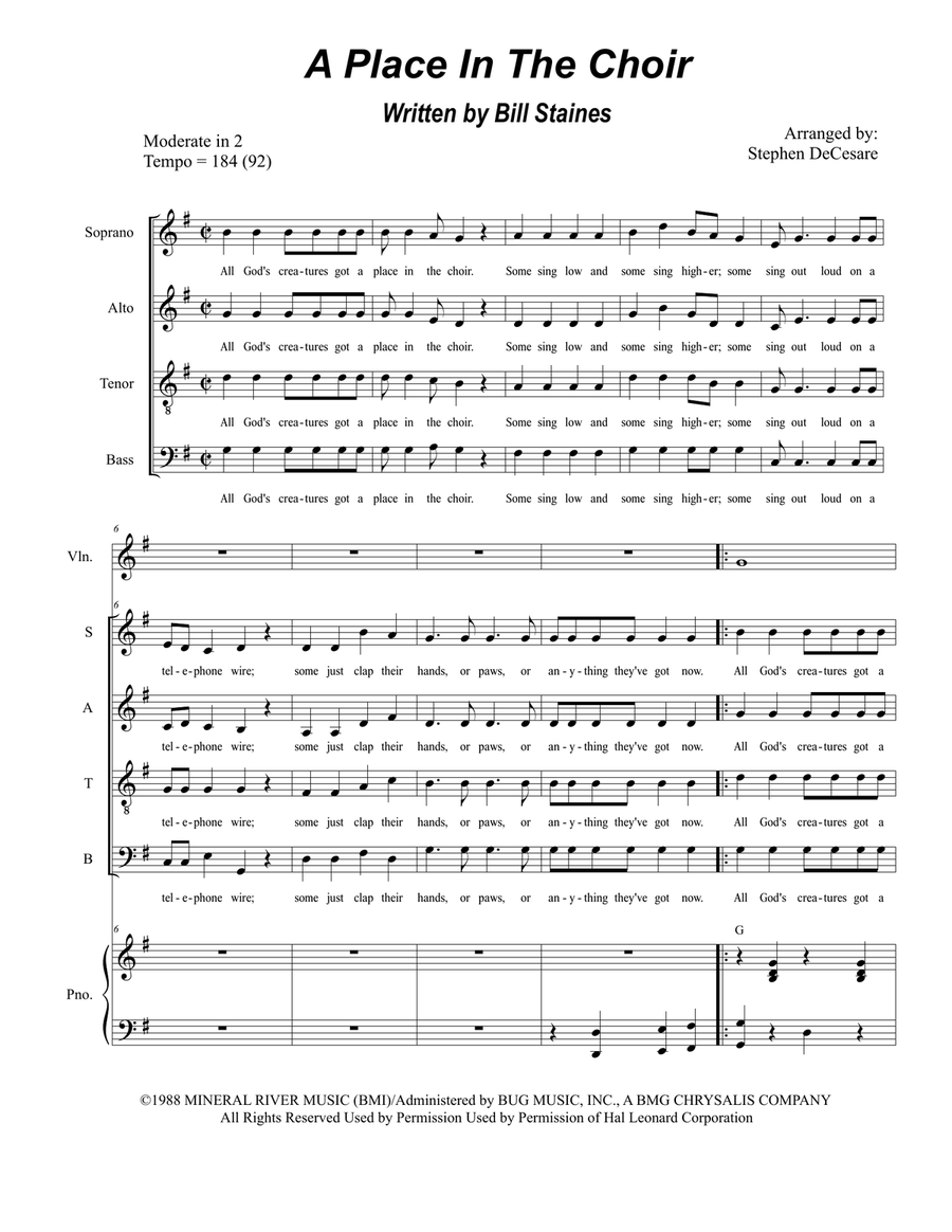 A Place In The Choir 4-Part scores gallery preview page 1