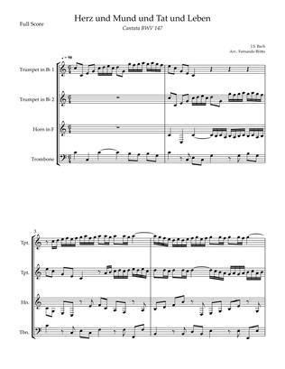 Cantata Herz und Mund und Tat und Leben (J.S. Bach BWV 147) for Brass Quartet
