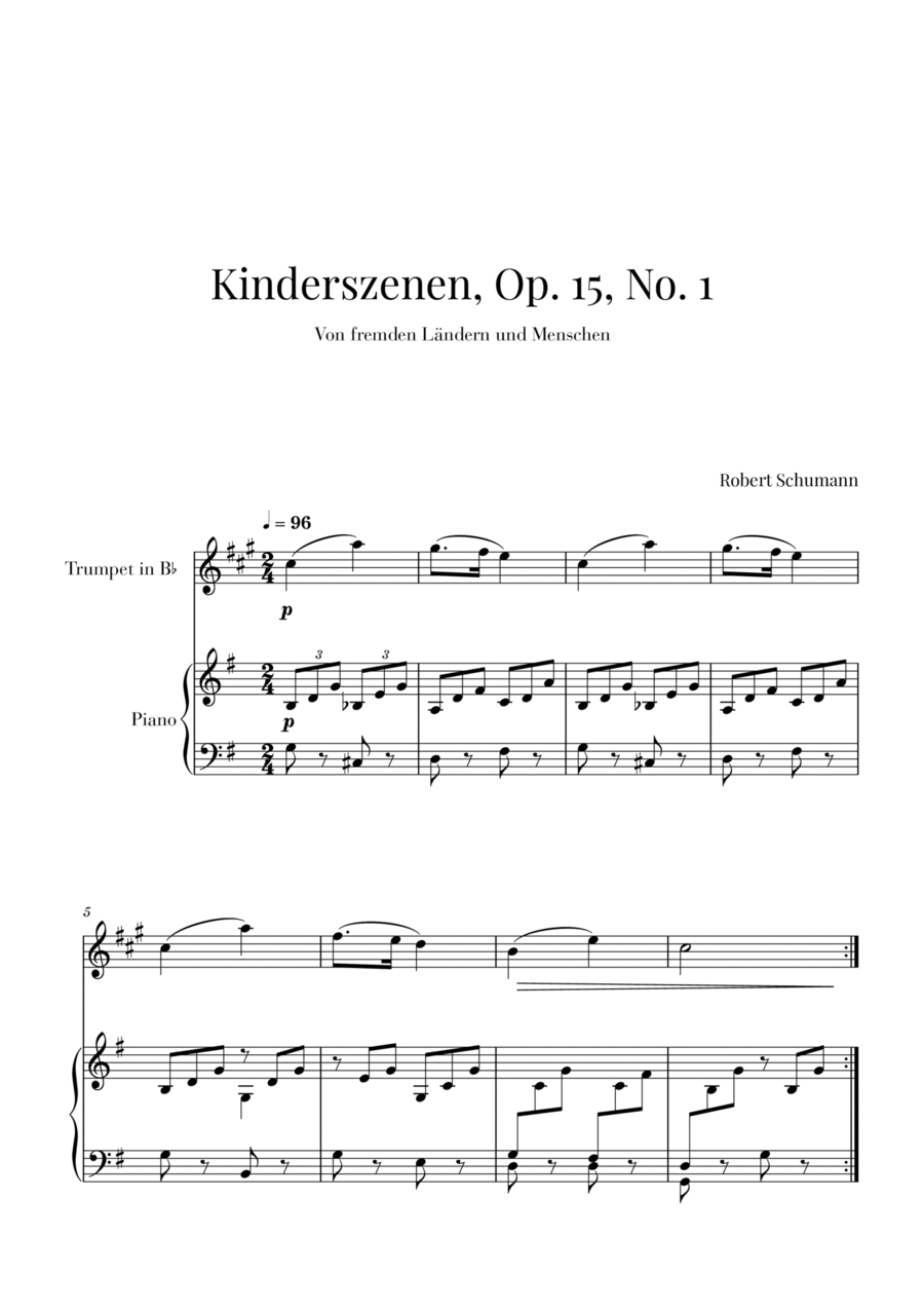 Kinderszenen, Op 15, No. 1 (for Trumpet and Piano) Trumpet Solo scores gallery preview page 1