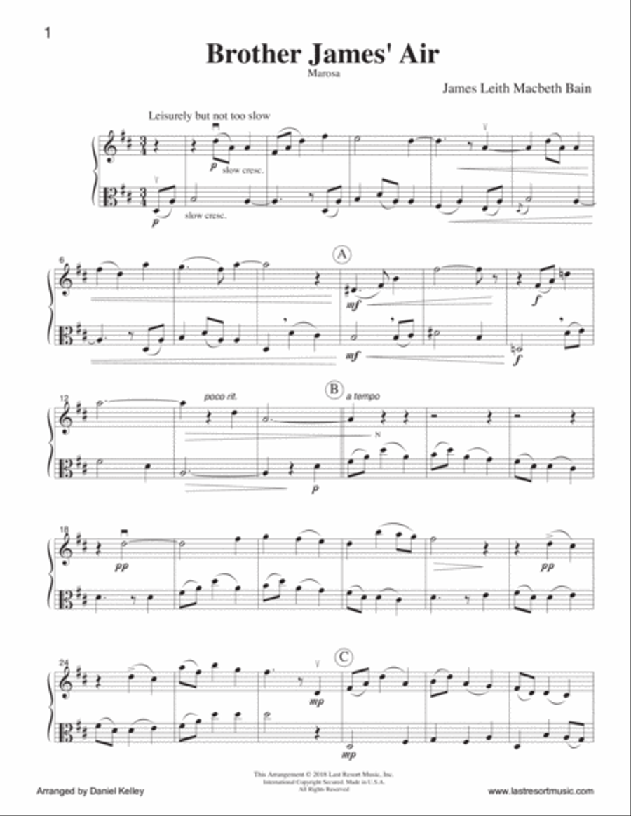 Brother James' Air for Flute or Oboe or Violin & Viola Duet - Music for Two Small Ensemble scores gallery preview page 2