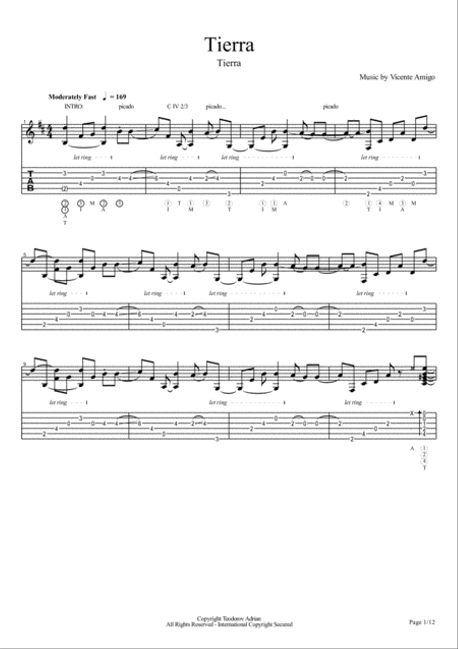 Vicente Amigo - Tierra - 3 - Tierra Guitar Tablature scores gallery preview page 1