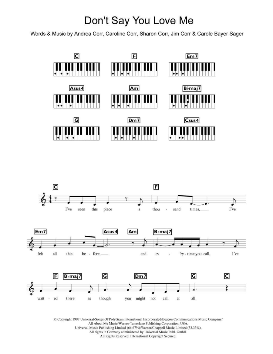 Don't Say You Love Me Don't Say You Love Me Piano scores gallery preview page 1
