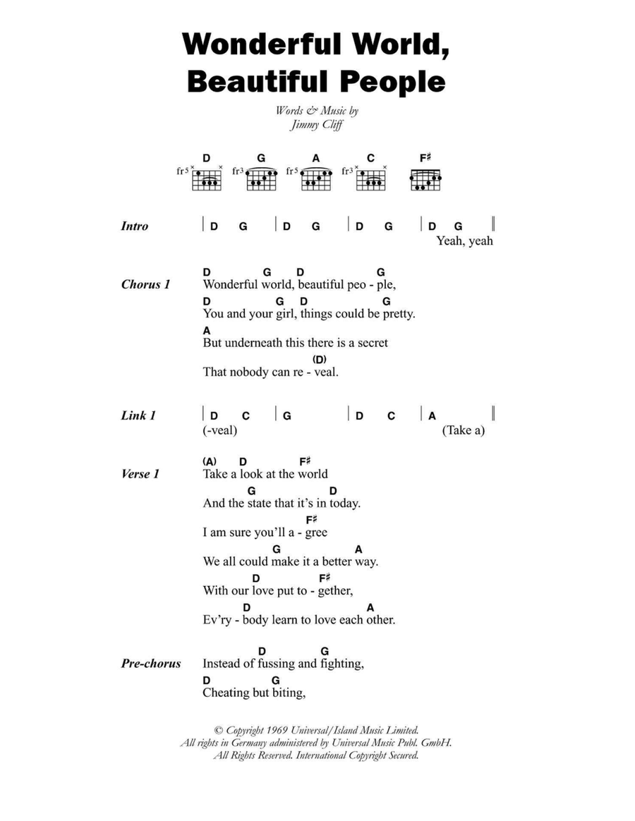 Wonderful World, Beautiful People Easy Guitar scores gallery preview page 1