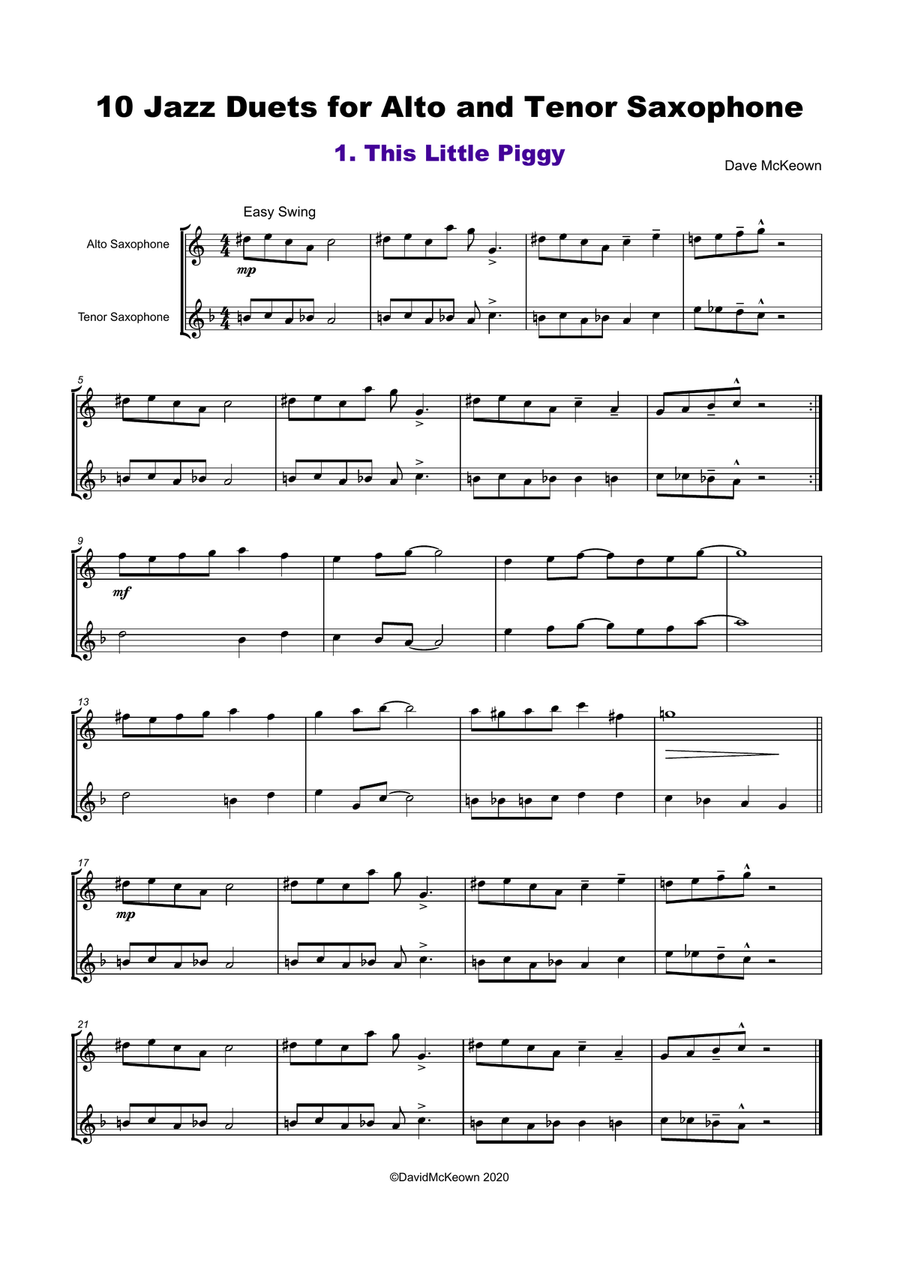 10 Jazz Duets for Alto and Tenor Saxophone Woodwind Duet scores gallery preview page 2