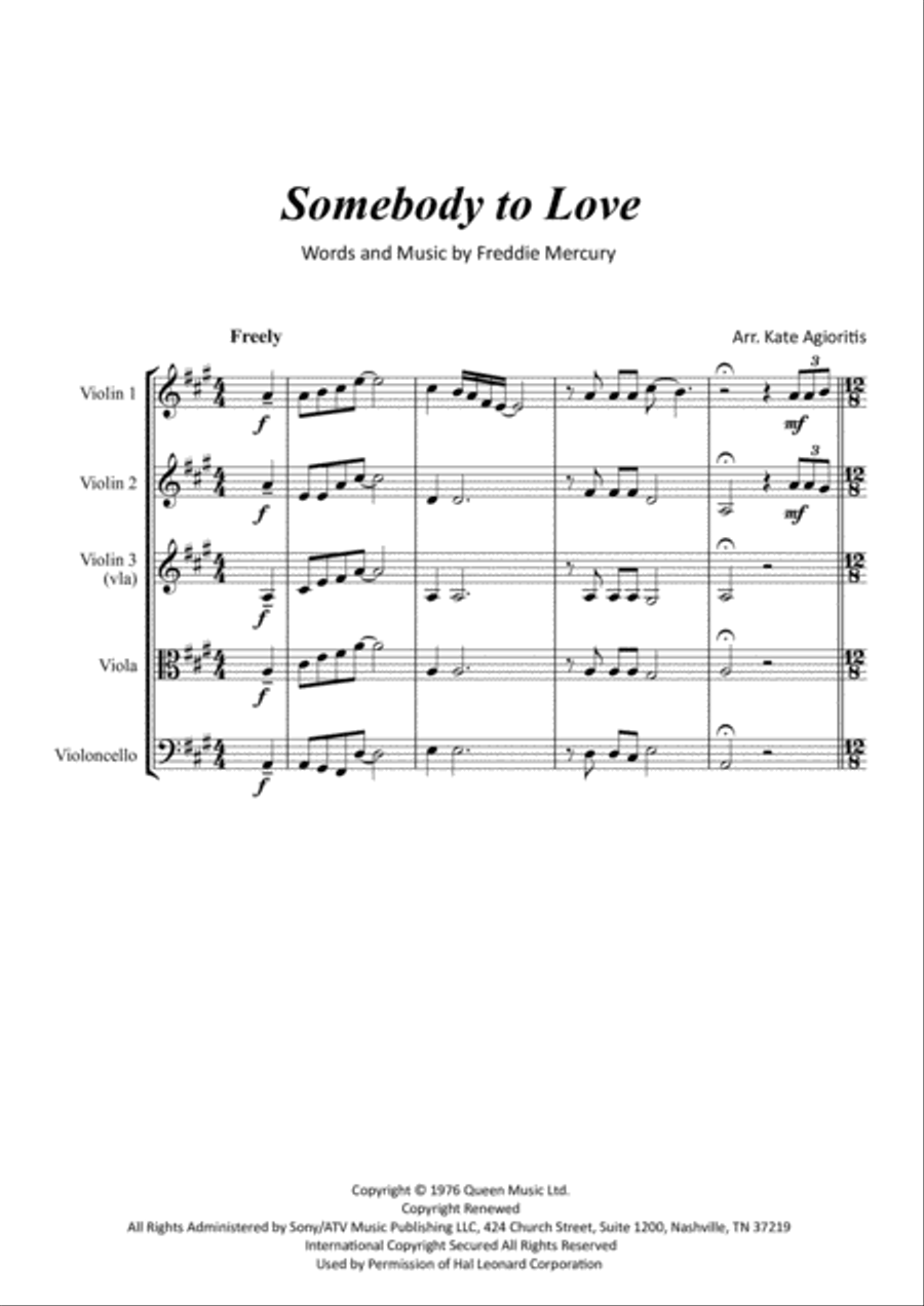 Somebody To Love String Quartet scores gallery preview page 2