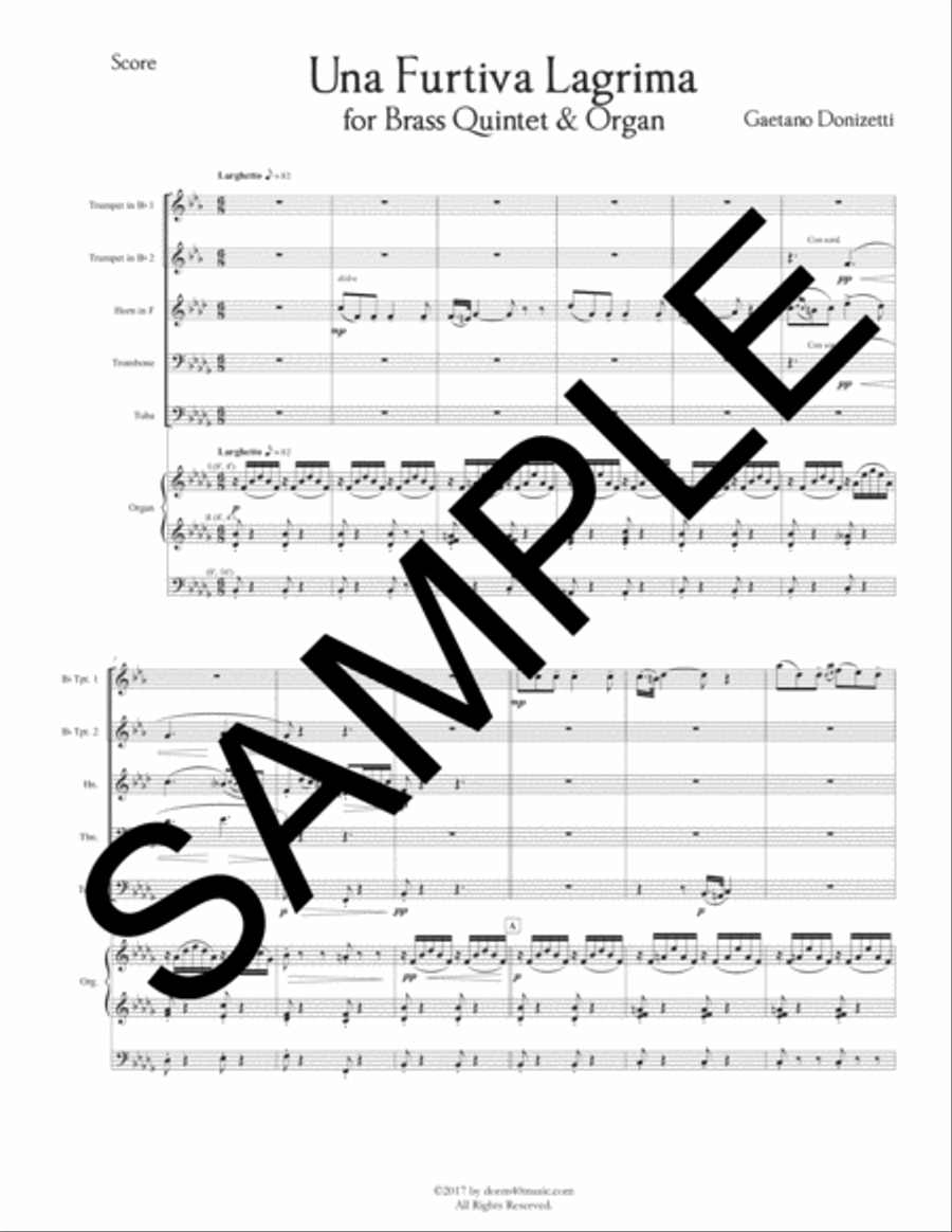 Una Furtiva Lagrima for Brass Quintet and Organ Small Ensemble scores gallery preview page 1