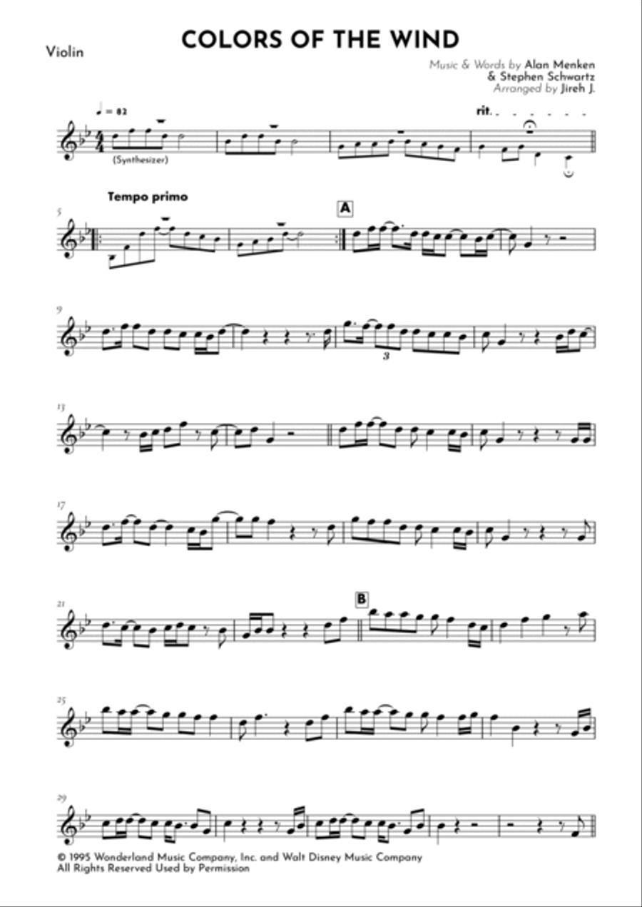 Colors Of The Wind Violin Solo scores gallery preview page 2