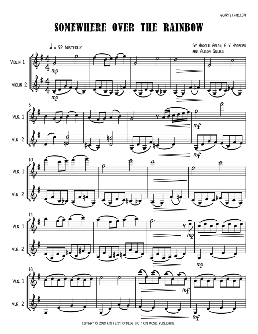 Over The Rainbow String Duet scores gallery preview page 1