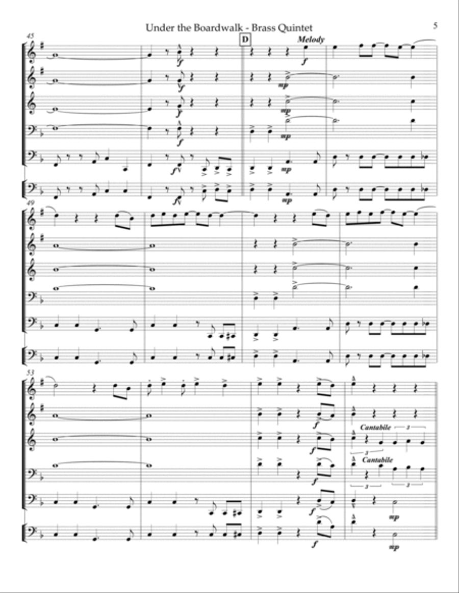Under The Boardwalk Brass Quintet scores gallery preview page 5