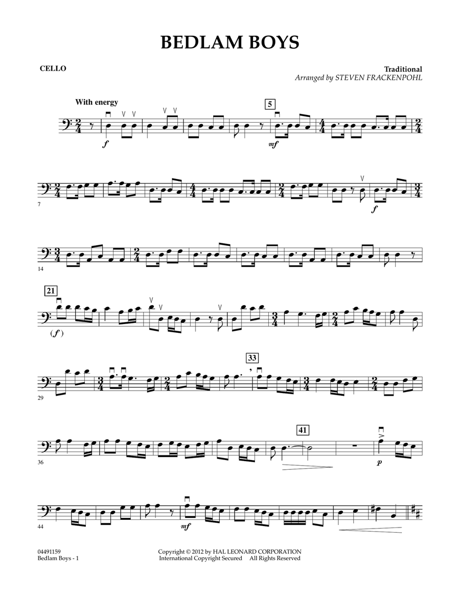 Bedlam Boys - Cello Bedlam Boys - Cello Orchestra scores gallery preview page 1