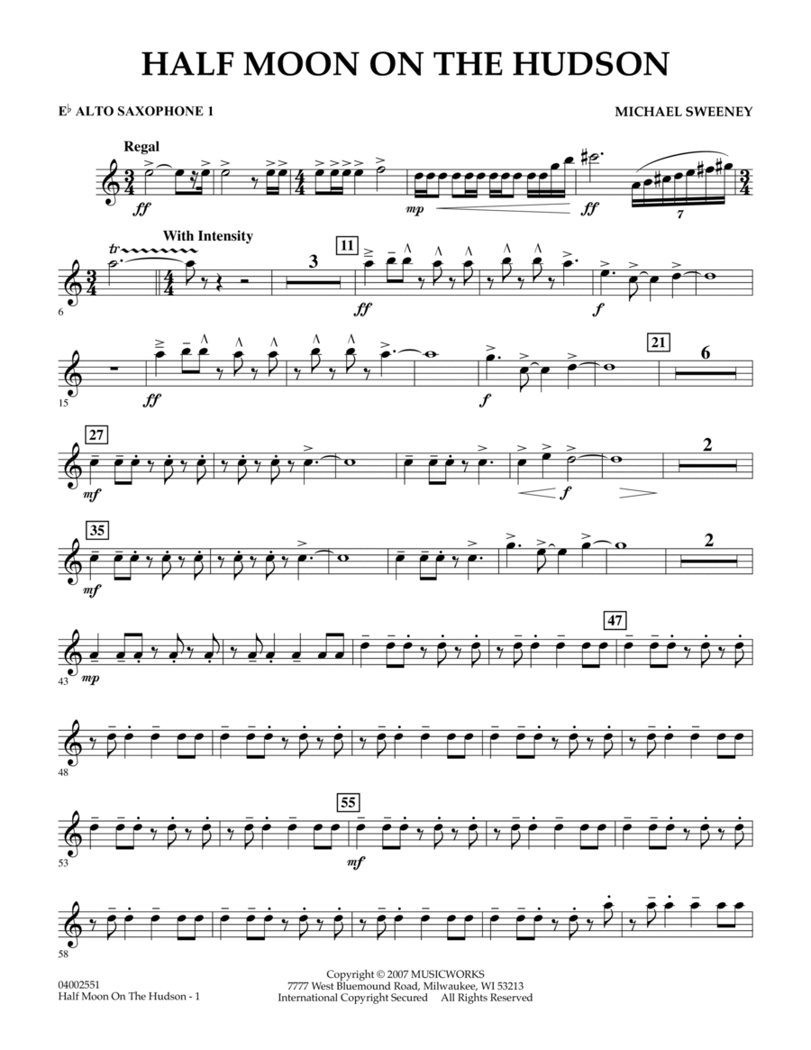 Half Moon On The Hudson - Eb Alto Saxophone 1 Alto Saxophone scores gallery preview page 1