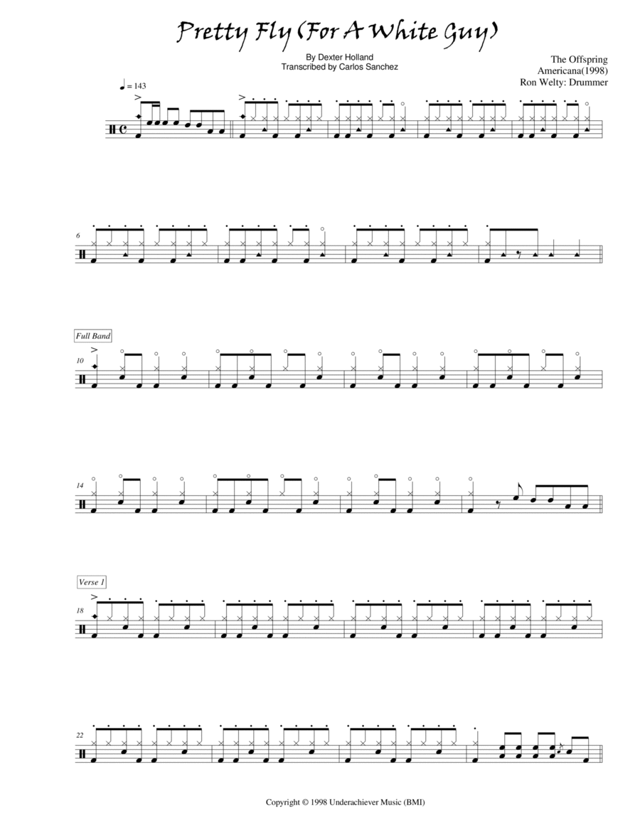 Pretty Fly (for A White Guy) Drum Set scores gallery preview page 1