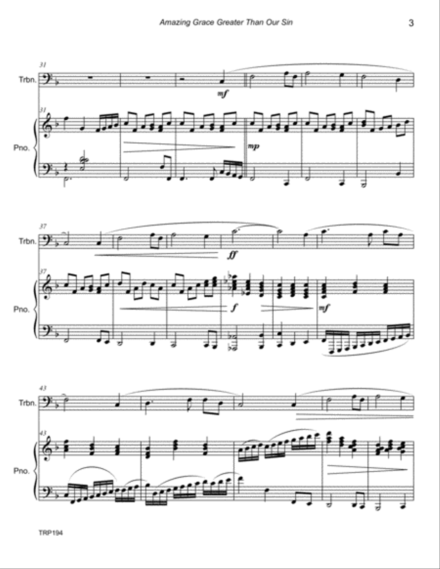 AMAZING GRACE GREATER THAN OUR SIN - TROMBONE SOLO with Piano Accompaniment Brass Duet scores gallery preview page 3