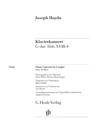 Book cover for Concerto for Piano (Harpsichord) and Orchestra G Major Hob.XVIII:4