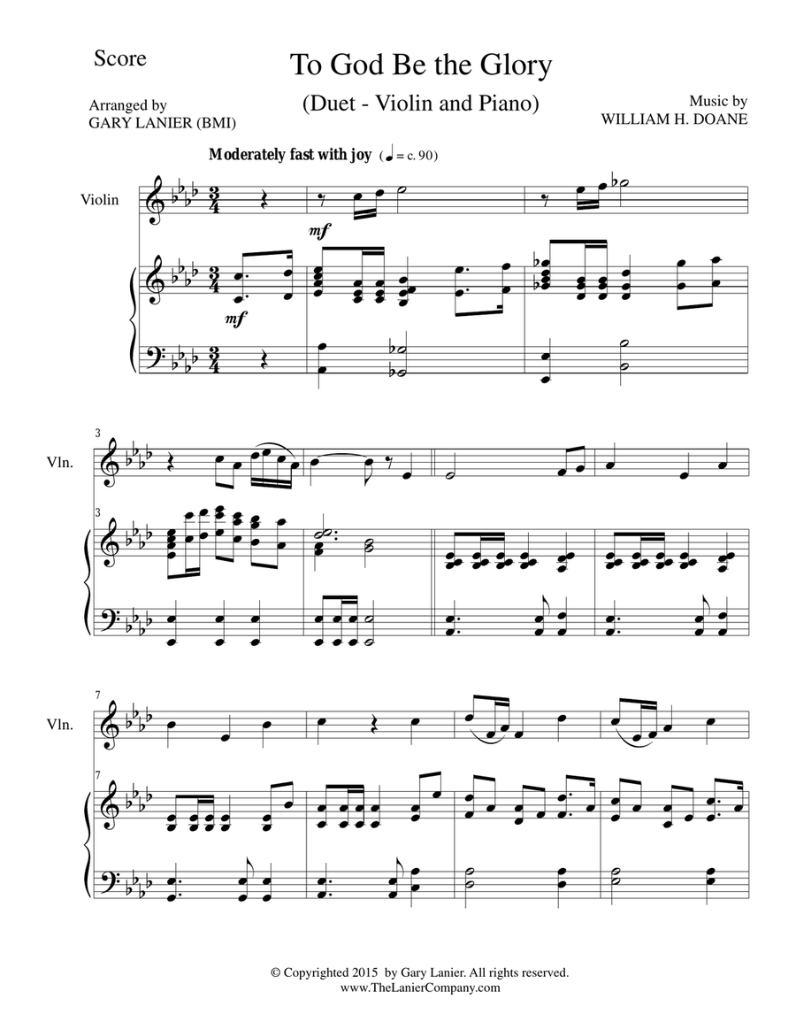 TO GOD BE THE GLORY (Duet – Violin and Piano/Score and Parts) Violin scores gallery preview page 1