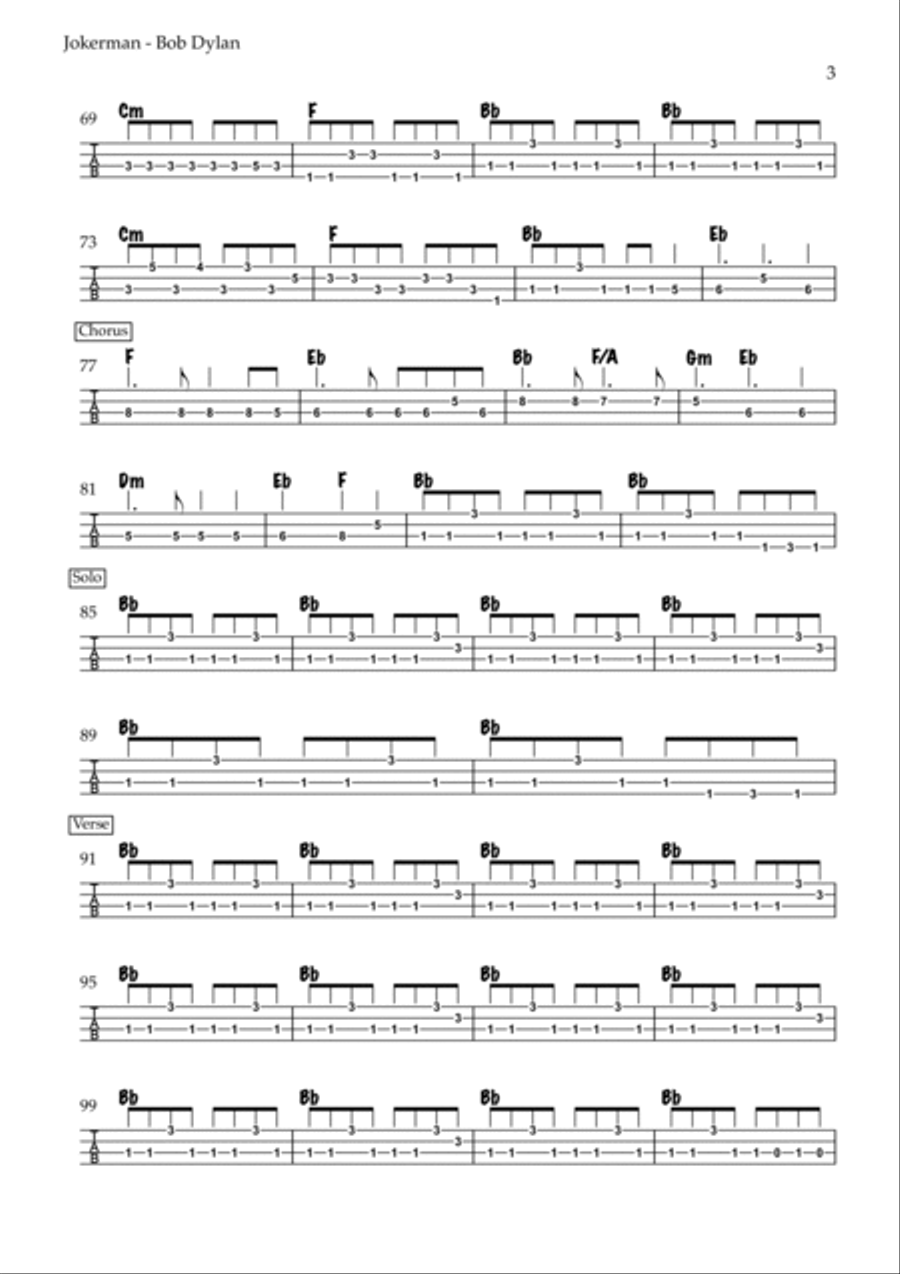 Jokerman Guitar Tablature scores gallery preview page 3