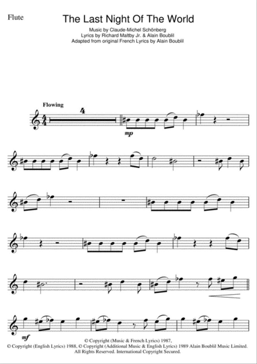 The Last Night Of The World (from Miss Saigon) Flute Solo scores gallery preview page 1