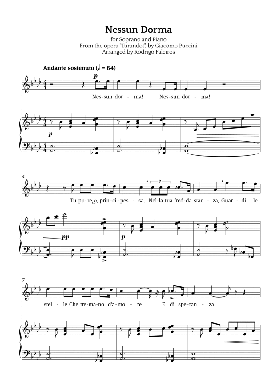 Nessun Dorma (for soprano and piano) Chamber Music scores gallery preview page 1