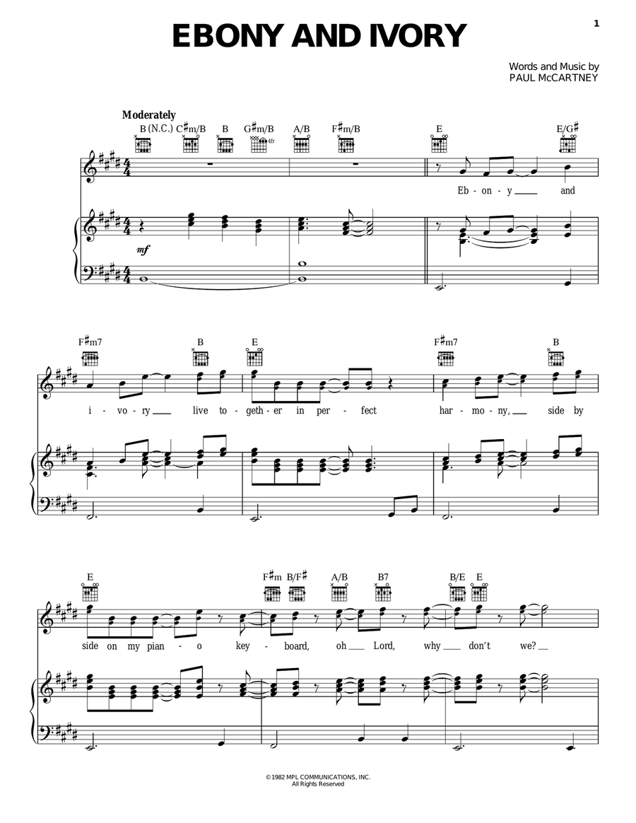 Ebony And Ivory Piano, Vocal, Guitar scores gallery preview page 1