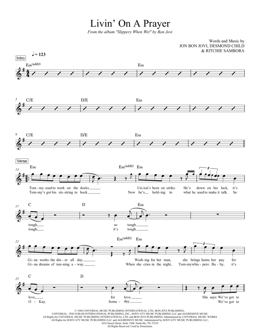 Livin' On A Prayer Piano scores gallery preview page 1