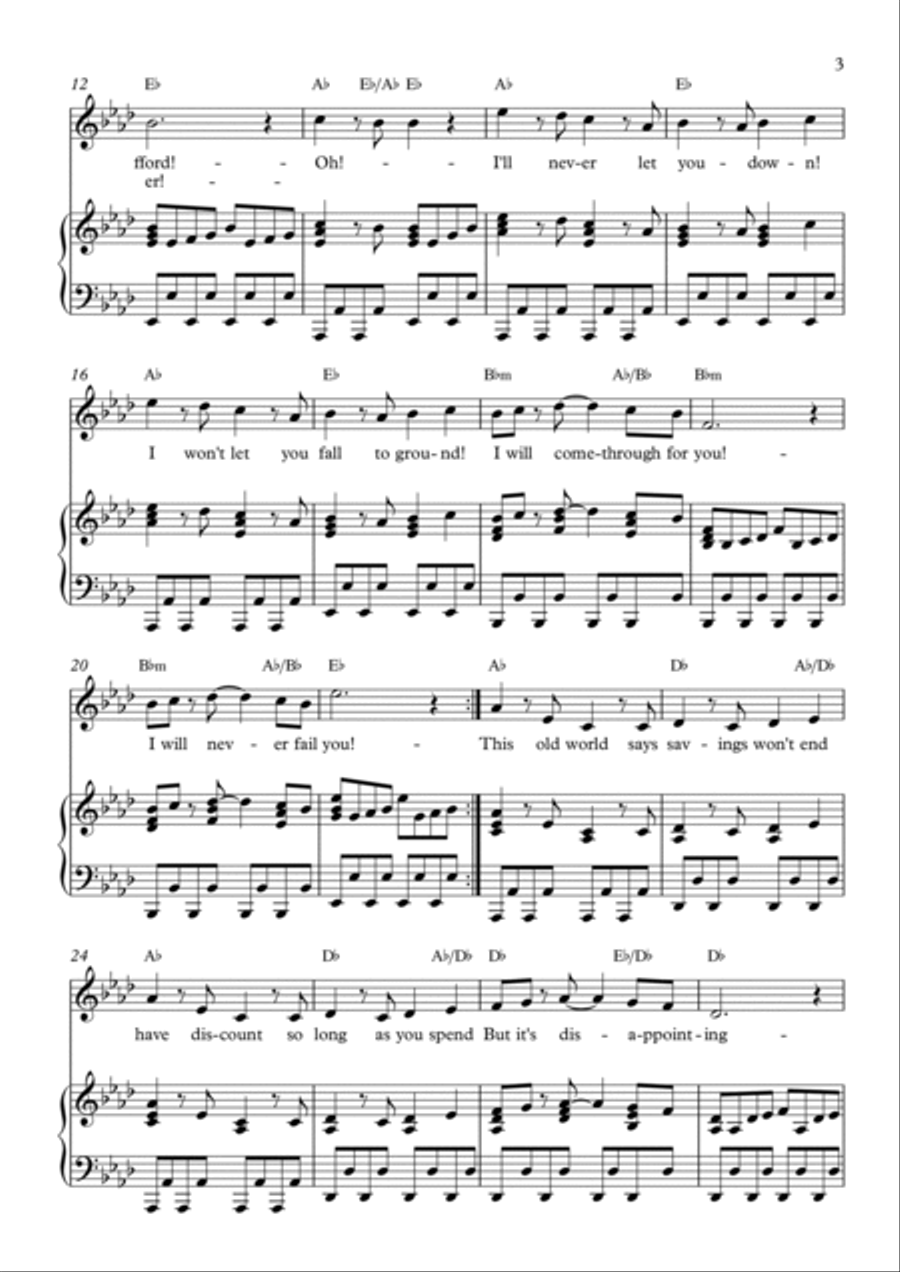 I'll Never Let You Down Piano, Vocal, Guitar scores gallery preview page 3