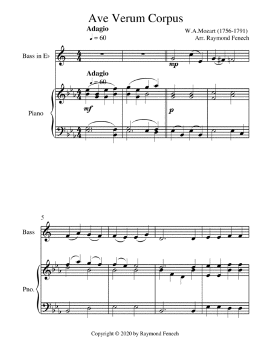 Ave Verum Corpus - Tuba (TC) and Piano - Intermediate level Piano scores gallery preview page 4