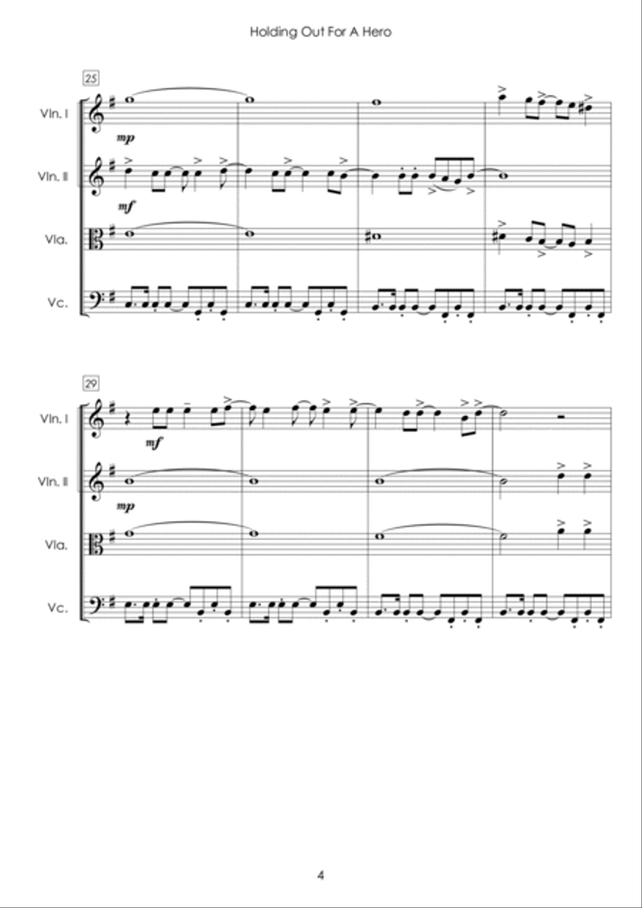 Holding Out For A Hero String Quartet scores gallery preview page 4