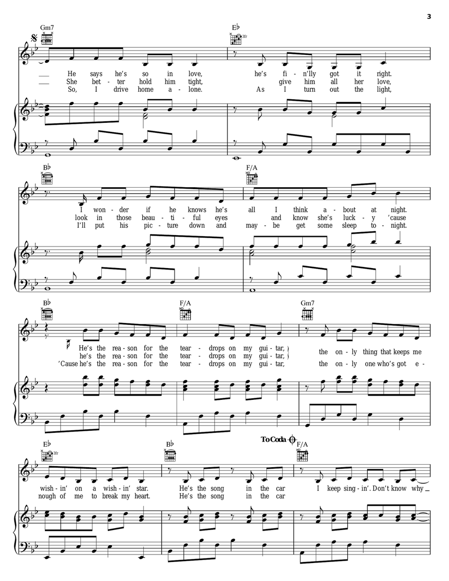 Teardrops On My Guitar Piano, Vocal, Guitar scores gallery preview page 3