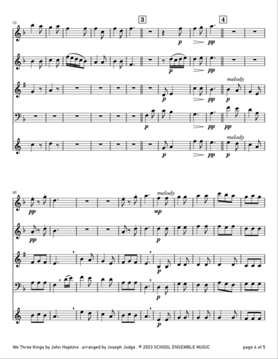 We Three Kings for Woodwind Quartet in Schools Woodwind Quartet scores gallery preview page 4