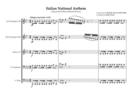 Italian National Anthem ("Il Canto degli Italiani" - The Song of the Italians) for Brass Quintet image number null