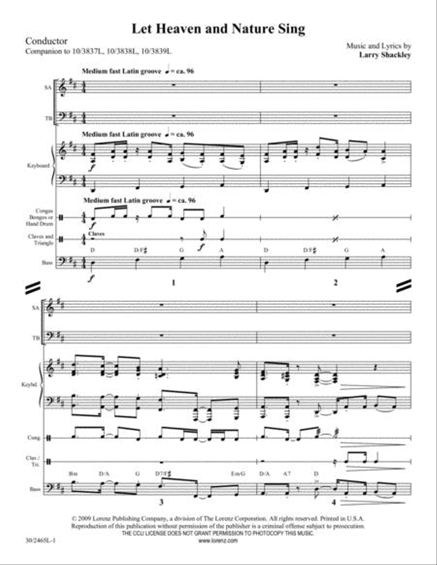 Let Heaven and Nature Sing - Percussion and Bass Score and Parts Choir scores gallery preview page 2