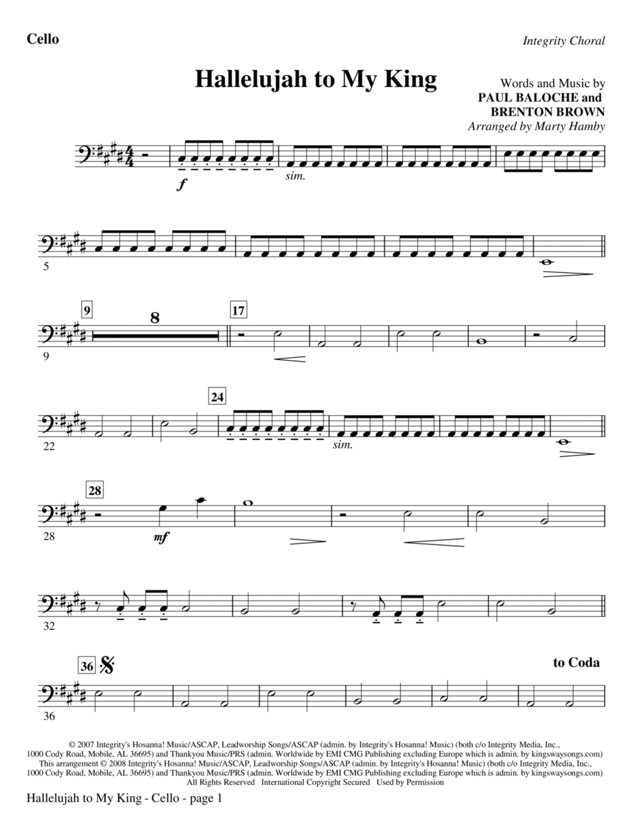 Hallelujah To My King - Cello Choir scores gallery preview page 1