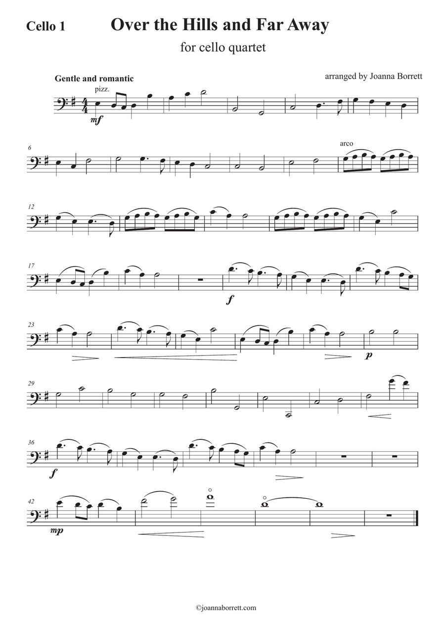 Over the Hills and Far Away for Cello Quartet - Score and cello parts