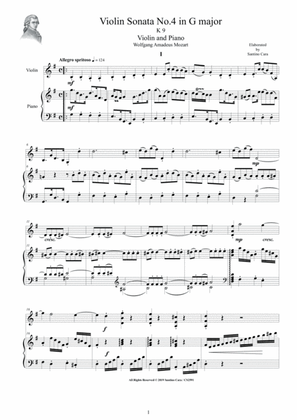 Mozart - Violin Sonata No.4 in G major KV 9 for Violin and Piano - Score and Part