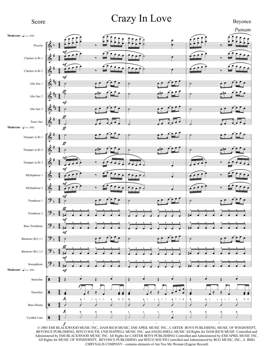 Crazy In Love Marching Band scores gallery preview page 1