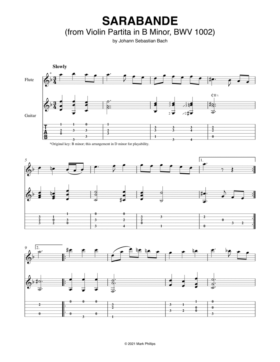 Sarabande (from Violin Partita in B Minor, BWV 1002) Flute scores gallery preview page 1