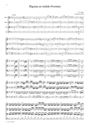 Gluck Ifigenia en Aulide Overture, for string quartet, CG303