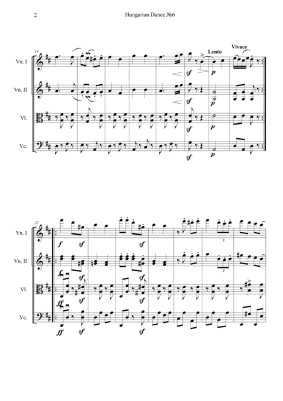 Hungarian Dance №6 String Quartet scores gallery preview page 3