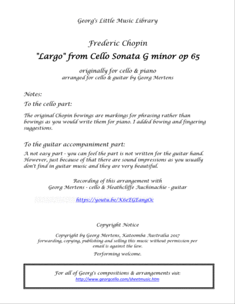 Chopin Largo from Cello Sonata for cello & guitar String Duet scores gallery preview page 2