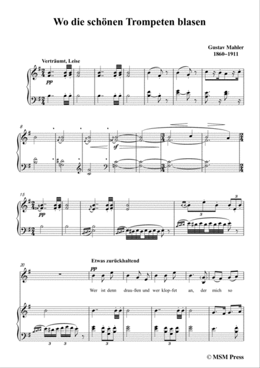 Mahler-Wo die schönen Trompeten blasen in e minor,for Voice and Piano Voice Solo scores gallery preview page 3