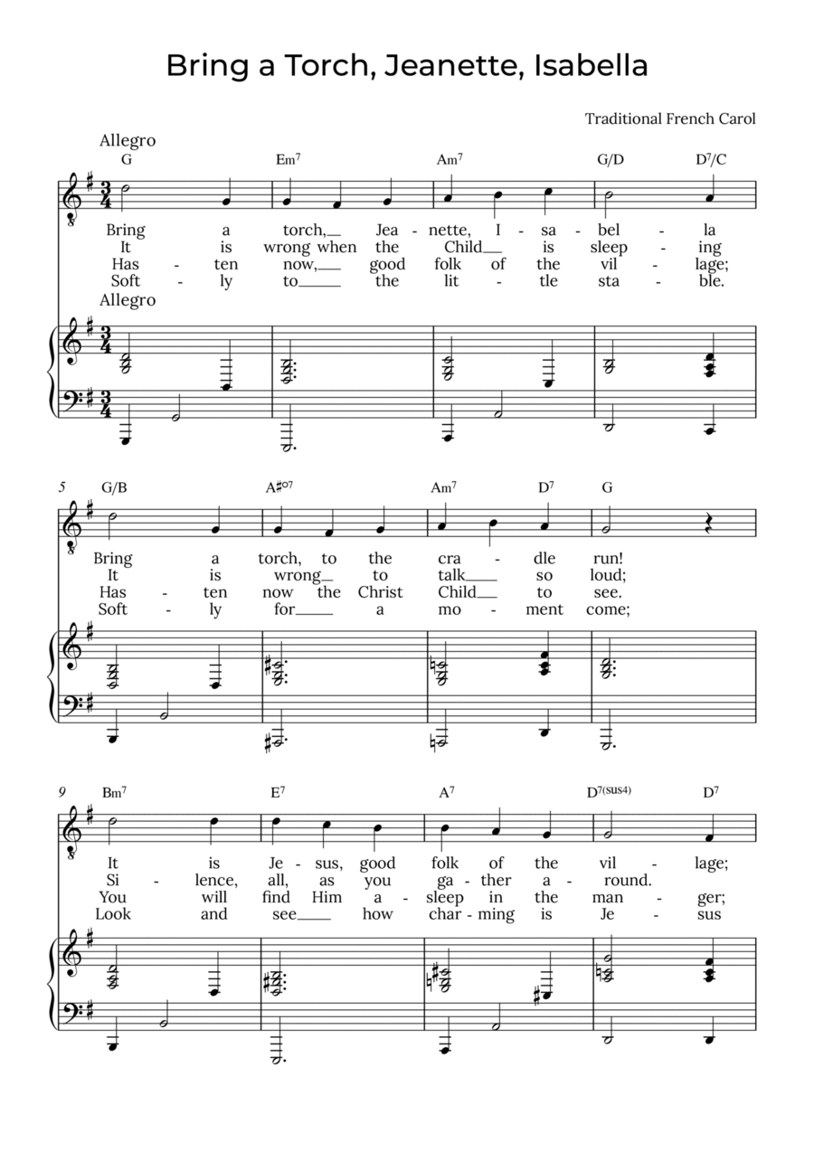 Bring a Torch, Isabella - Baritone with chords in G, Jeanette Voice Solo scores gallery preview page 1