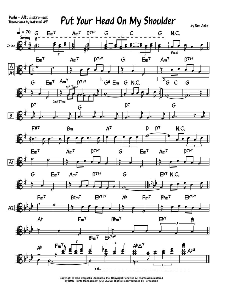 Put Your Head On My Shoulder Viola Solo scores gallery preview page 1