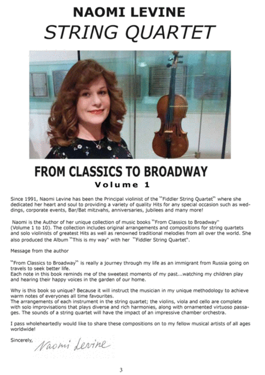 From Classics to Broadway Best seller for String Quartet by Naomi Levine [Score and parts] Volume 1  Weddings & Corporate image number null