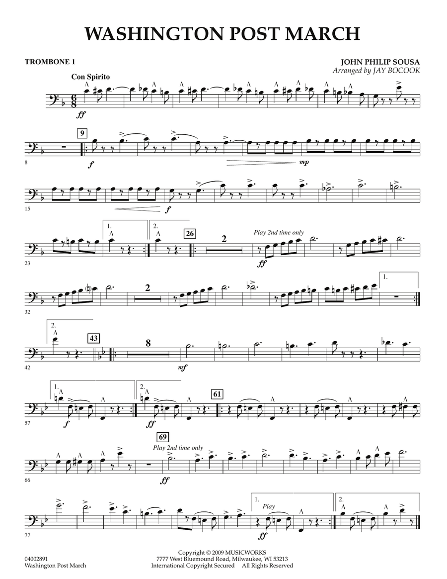 Washington Post March - trombone 1 Concert Band scores gallery preview page 1